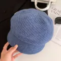 Women knitted beret winter warm newsboy hat stylish short brim painter hat in blue - M (56-58cm) / Blue