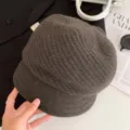 Women's knit beret hat, short brim winter warm octagonal painter newsboy hat, dark grey style. - M (56-58cm) / Coffee Green
