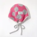 Pink polka dot knit earflap hat for women, cute winter warm cozy tie-up bonnet cap. - One Size / Pink Gray Polka Dot