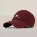 Weinrote Destroyed Baseball Kappe mit BB Stickerei, stylischer gewaschener Damen Sonnenhut. - Burgunderrot