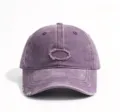Vintage washed distressed baseball cap with embroidered logo, curved brim, purple hat. - Purple