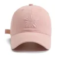 Pink embroidered baseball cap with floral design, adjustable cotton sun hat for outdoor commuting. - Pink