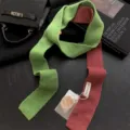 Green and red wool cashmere blend narrow knit scarf, stylish versatile winter neck warmer. - Coffee Green / 180