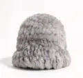 Women warm grey rabbit fur fisherman hat soft winter basin hat cold weather cozy casual cap - M (56-58cm) / Gray Type C