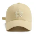 Beige embroidered baseball cap for women men, casual outdoor cotton dad hat with flower. - Yellow