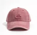 Washed distressed pink baseball cap for women, stylish curved brim hat with embroidered logo. - Washed Red