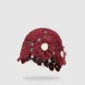 Chapeau bonnet ajouré crochet rouge vin femme été respirant floral décontracté - Taille unique / Bordeaux