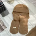Bonnet écharpe tricoté marron intégré, bonnet à capuche chaud et confortable femme. - Taille unique / Kaki