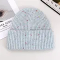 Winter thick knit beanie hat with colorful speckles, cozy warm slouchy cap for women. - Light Blue