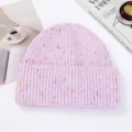 Autumn winter warm knitted beanie hat, thick soft colorful speckled design, stylish casual. - Light Purple