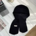 Écharpe à capuchon et bonnet tricoté noir 2 en 1 chaud hiver pour femmes mode - Taille unique / Noir