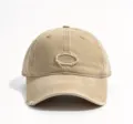 Gorra de béisbol caqui desgastada y lavada con logotipo ovalado bordado, visera curva. - Caqui Lavado