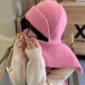 Cagoule tricotée rose hiver chaud capuche écharpe deux en un douillette mignonne bonnet oreiller - Taille unique / Rose