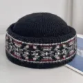 Noir Fair Isle Tricot Docker Bonnet Hiver Chaud Retro Revers Beanie Chapeau Femme - M (56-58cm) / Noir