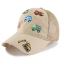 Casquette de baseball en filet pour enfants avec broderie de voitures, chapeau d'été. - Taille unique / Kaki