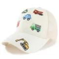 Casquette de baseball en filet pour enfants avec broderie de voiture, chapeau de soleil d'été. - Taille unique / Blanc Cassé