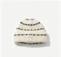 Korean style warm thick knit beanie hat off white with black stripes pullover winter cap - M (56-58cm) / Off White