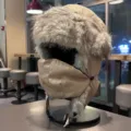 Beige Winter Trapper Hat Windproof Ushanka Bomber Hat with Mask for Cold Weather Cycling - One Size / Khaki