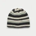Striped knitted beanie hat for women, cozy winter warm slouchy skull cap, casual soft wool knitwear. - One Size / Grey Green