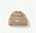 Korean style thick knit beanie in khaki with white dot pattern, cozy winter warm pull-on hat. - M (56-58cm) / Khaki