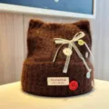 Sweet cute cat ear knitted beanie hat for women autumn winter warm cozy fashion accessory - Adjustable / Coffee