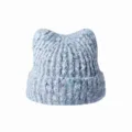 Berretto in maglia misto lana con orecchie di gatto da donna, caldo cappello invernale - M（56-58cm） / Grigio chiaro