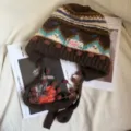Retro Fair Isle knitted earflap hat with pompoms, cozy brown winter beanie for women. - M (56-58cm) / Coffee
