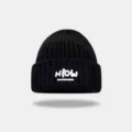Black ribbed knit beanie hat winter warm slouchy cap retro street style stretchy skull cap - Black