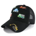 Casquette de baseball d'été pour enfants en filet avec broderie de voitures et pelleteuse. - Taille unique / Noir