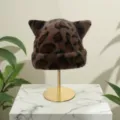 Korean style leopard print faux mink fur cat ear warm beanie winter cute fashion hat - One Size / Leopard Print