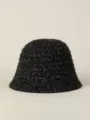 Chunky knit bucket hat for women, thick warm winter pull-on cap, solid textured design. - M (56-58cm) / Black