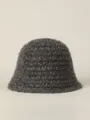 Grey chunky knit bucket hat, winter warm cozy woolen basin cap, casual solid color headwear. - M (56-58cm) / Gray