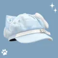 Cute blue plush cat ear newsboy hat for women sweet style beret with paw print and safety pin. - L (58-60cm) / Blue Cat Ears