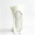 White cat ear knitted hat with long ribbons, warm winter earflap cap variant style. - M (56-58cm) / Off White