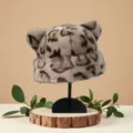 Korean style leopard print faux mink fur cat ear warm hat winter fashion fluffy bucket hat - One Size / Khaki Leopard