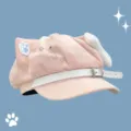 Cute pink plush newsboy cap with cat ears, metal pin, and buckle strap for women and girls. - L (58-60cm) / Pink Cat Ear