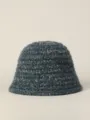 Dark teal thick knit bucket hat, casual solid color winter pullover hat for women. - M (56-58cm) / Blue