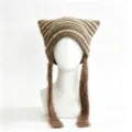 Autumn winter knitted cat ear hat with long tassels, warm cute earflap beanie for women and men. - M (56-58cm) / Coffee