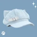 Lindo sombrero de periódico de oreja de gato azul claro boina de felpa con correa blanca - L (58-60cm) / Azul con Hebilla de Cuero
