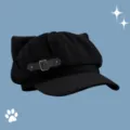 Gorra de periodista con orejas de gato de felpa negra boina estilo coreano sombrero - L (58-60cm) / Hebilla de Cuero Negro