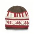 Classic winter knitted beanie hat with cozy Nordic fair isle snowflake pattern in brown and red. - One Size / Pattern 2