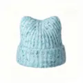Cute cat ear knit beanie for women winter warm wool blend cap stylish blue headwear - M (56-58cm) / Light Blue