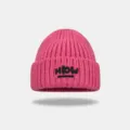 Pink ribbed knit beanie hat winter warm soft pullover cap custom logo streetwear style - Rose Red