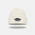 Winter warm acrylic knit beanie hat with custom embroidered logo stylish cuff pullover cap - Off White