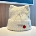 Sweet cute cat ear knit hat women winter warm thick beanie stylish cute casual cap - Adjustable / Off White