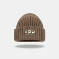 Comodo berretto in maglia a coste marrone, cappello invernale elastico con logo personalizzato. - Marrone