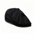 Classic black newsboy cap, solid color warm windproof flat cap for commuting and daily wear. - Adjustable / Black