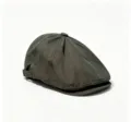 Dark grey newsboy cap solid color retro flat cap casual vintage painter hat for autumn winter - Adjustable / Army Green