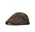 Brown cotton ivy cap with side buttons, casual flat hat for autumn and winter daily commute. - Adjustable / Coffee