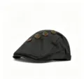 Classic black cotton newsboy cap with decorative buttons, stylish ivy hat for autumn and winter. - Adjustable / Black